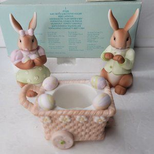 PartyLite Baby Bertie & Bea Easter Bunny Candle Holder P7329 w Box Rabbit Easter